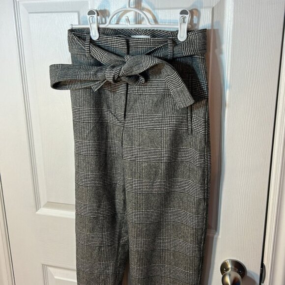 Wilfred Aritzia Jallade Gray High-Waisted Tie-Belt Houndstooth Ankle Pants 4 - Picture 5 of 10